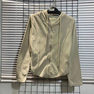 Tan Cropped Zip-Up Hoodie Sweatshirt